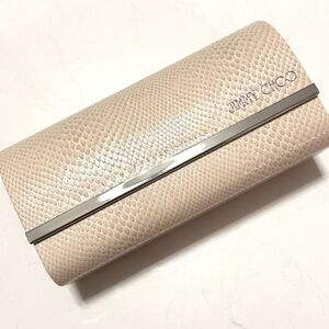 JIMMY CHOO OVERSIZED SUNGLASSES CASE CREAM EMBOSSED LEATHER CHROME TRIM